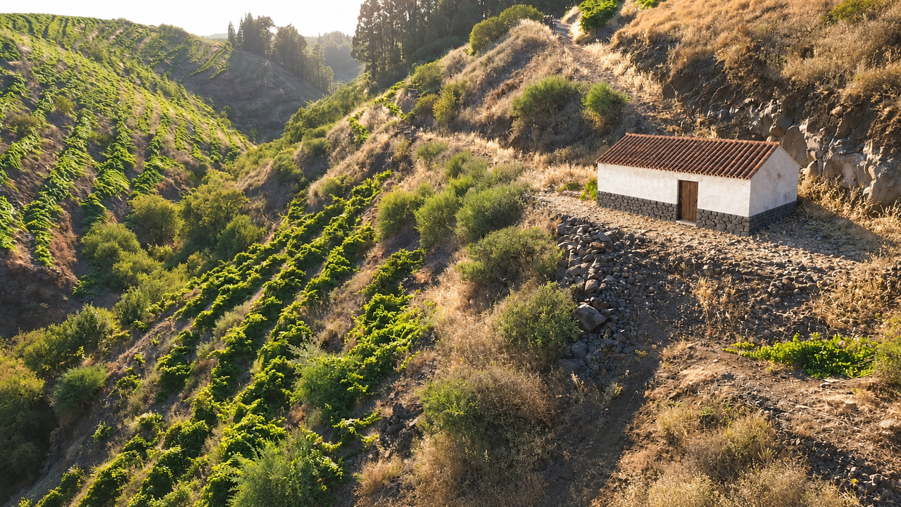 Bewirtschafteter Weinberg mit Bodega-Projekt